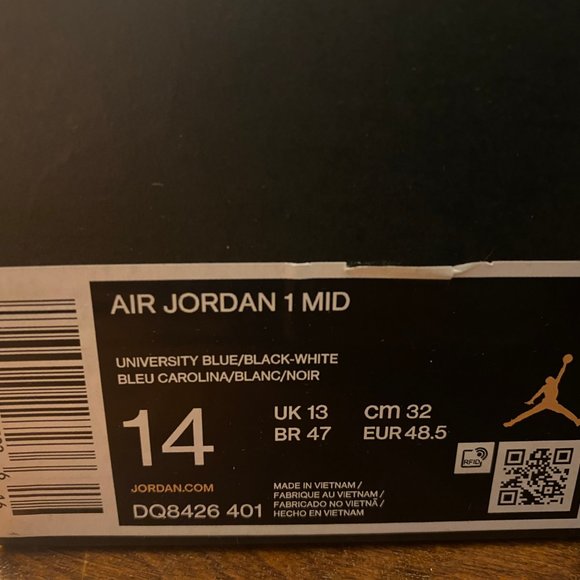 Air Jordan 1 Mid University Blue Black Lifestyle Casual Shoes DQ8426-401 Size 14 - Picture 7 of 7